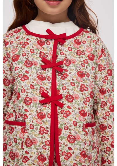 Panço Liberty Kumaş Çiçek Desenli Kız Çocuk Ceket Kırmızı