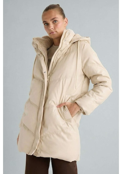 Defacto Su Geçirmez Relax Fit Kapüşonlu Suni Deri Parka F2884ax26sper170 Ekru-er170