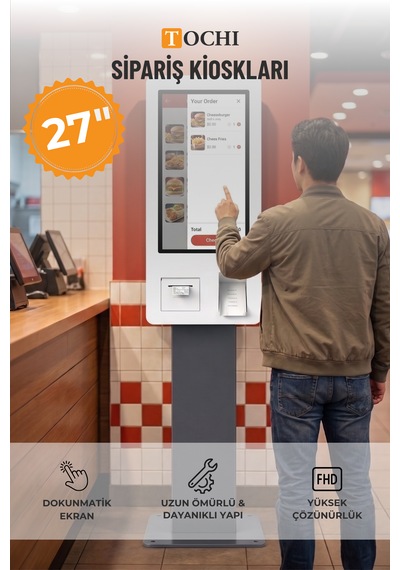 27 Inç Fhd Dokunmatik Ayaklı Self Servis Ödeme Ve Sipariş Kiosku Android