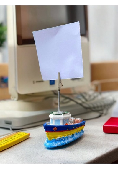 Sarı Lacivert Gemi Temalı Fotoğraf Not Tutacağı Ofis Masası Hediyelik Lacivert