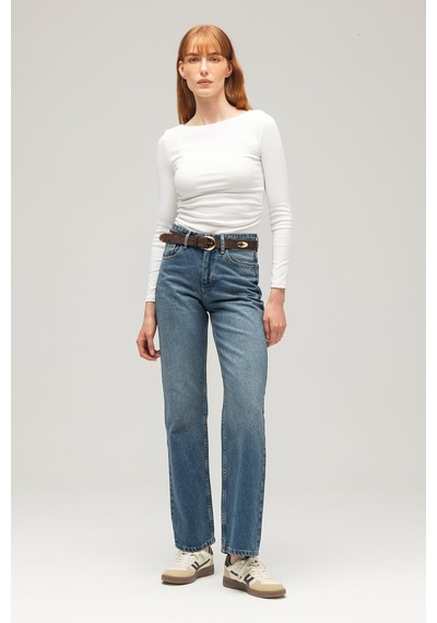 Sââde Kadın Yüksek Bel Mary Vintage Straight Fit Jean Pantolon Mavi