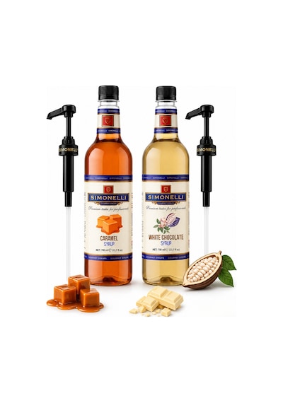Simonelli Karamel + Beyaz Çikolata Aromalı Kahve ve Kokteyl Şurubu Seti 2 x 700 ML