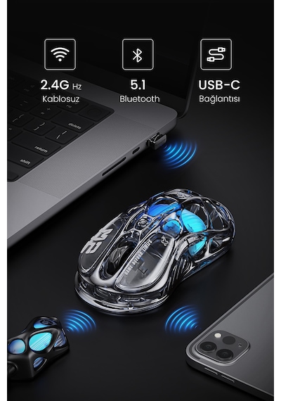 Gravastar Mercury M2 Rgb 26k Dpı Optik Gaming Mouse, Kablosuz, Programlanabilir 5 Tuşlu, Şeffaf Siya Mercury M2