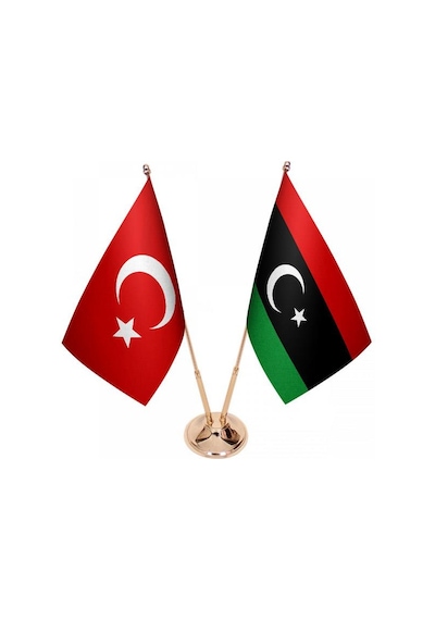 Masa Üstü'libya Bayrağı Türk Bayrağı İkili Pirinç Direk Masa Bayr