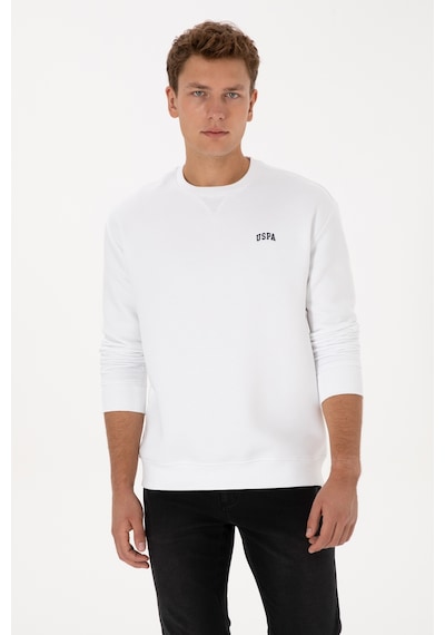 U.S. Polo Assn. Erkek Comfort Fit Bisiklet Yaka Şardonlu Beyaz Basic Sweatshirt 50313757-VR013