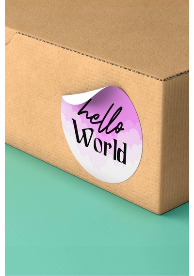 Pembe Hello World Kargo Paketleme Sticker 3x3cm St2138 Çok Renkli