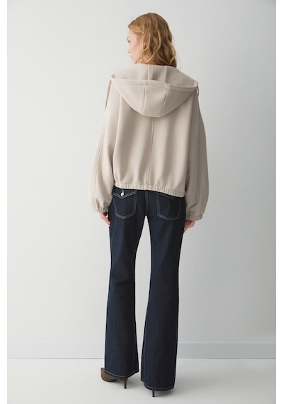 ETHIQUET VA IT Kadın Çift Cepli Eteği Ve Kol Ucu astikli Fermuarlı Oversize Taş Rengi Sweatshirt