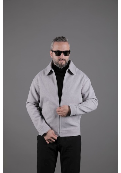 Ohepmoda Düz Erkek Kaşe Ceket Mont Açık Gri
