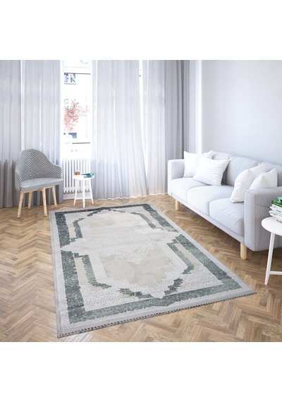 Nostalji Seri Çerçeveli Klasik Motifli Altı Kaymaz Makine Dokuma Halı 13481-838 Beyaz