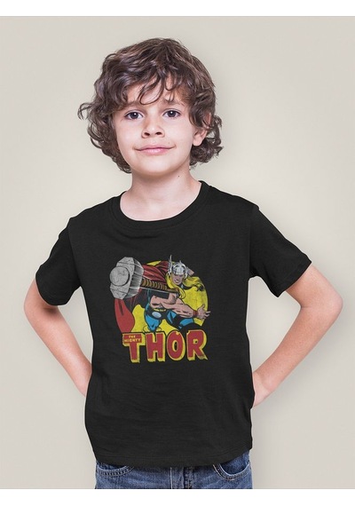 Sevbano Tasarım Thor Baskılı Unisex Film Kahramanı Çocuk Tişört 1-12 Yaş SIYAH