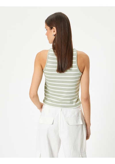 Koton Kısa Atlet Bisiklet Yaka Slim Fit Haki Çizgili 4sal30064ık