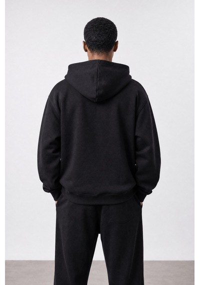 Erkek Respire Basic Oversize Zip Siyah