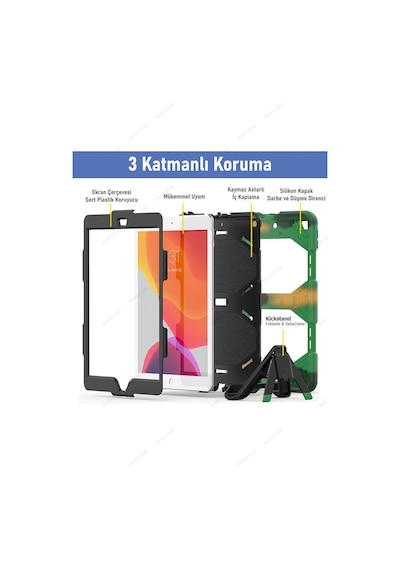 Apple Uyumlu iPad 5. 6. Nesil 2017 2018 9.7" Inc Kılıfı Defender Tank Zırh Silikon Kılıf Ekran Koruyuculu Kamuflaj Apple Uyumlu iPad 5. 6. Nesil 2017 2018 9.7" Inc Kılıfı Defender Tank Zırh Silikon Kılıf Ekran Koruyuculu Kamuflaj