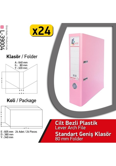Laçin Klasör Pembe Geniş 24 Adet 1 Koli