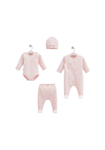 Altıntaş Baby Caramell Özel Kutusunda Love Bunny Tulumlu 4'lü Set Zk2525 Pembe Pembe