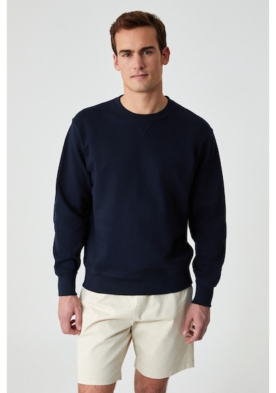 Grımelange Bonell Erkek %100 Pamuk Relaxed Bisiklet Yaka Uzun Kollu Lacivert Sweatshirt Lacivert