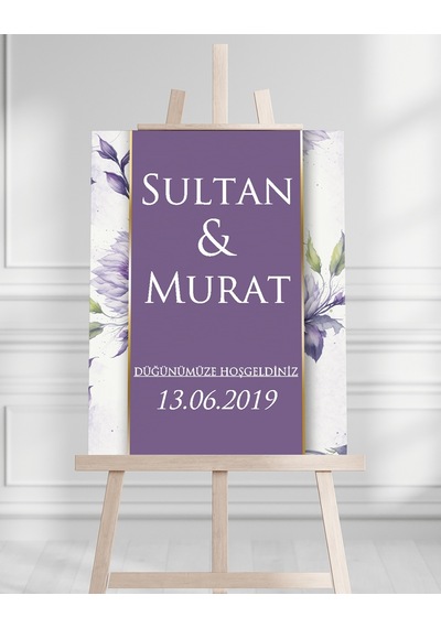 Söz Nişan Düğün İçin 50x70 Karşılama Panosu - Renkli Çiçek Tasarımlı 5 Beyaz