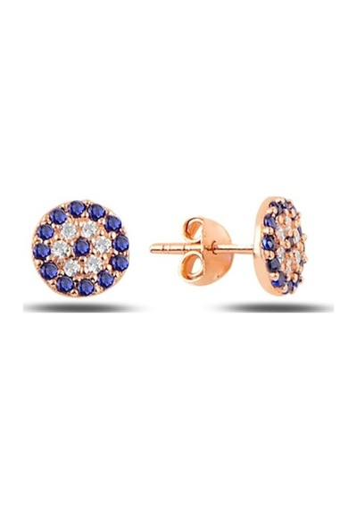 Çekirdekjewelry 925 Ayar Gümüş Minik Nazar Çivili Küpe Pembe