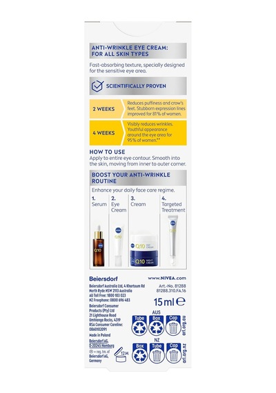 Q10 Power Kırışık Karşıtı Sıkılaştırıcı Göz Kremi, 15 Ml, Hassas Göz Çevresi, Şişkinlik,hyaluronik Asi