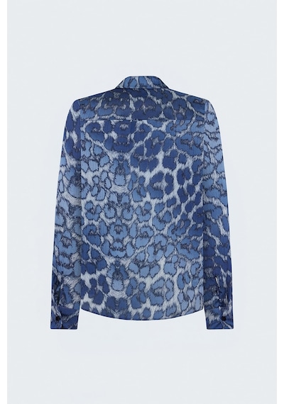 Sateen Leopar Desenli Klasik Gömlek - Lacivert-137939