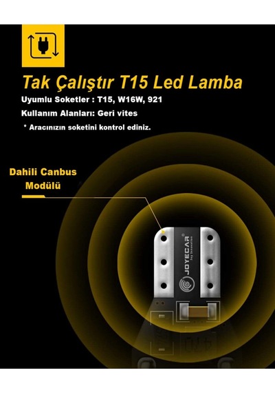 T15 Led Araç Geri Vites Ampulü, W16w 921, Canbus Uyumlu, Beyaz