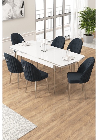 Canisa Edaf Serisi 80x132 Açılabilir Beyaz Mutfak Masa Takımı 6 Antrasit Sandalye Krom Detay Masa Beyaz Sandalye Siyah Krom Ayak Canisa Edaf Serisi 80x132 Açılabilir Beyaz Mutfak Masa Takımı 6 Antrasit Sandalye Krom Detay Masa Beyaz Sandalye Siyah Krom Ayak
