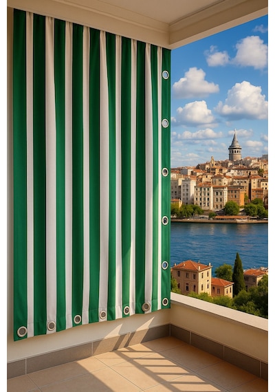 Gencer Home Balkon Perdesi Kuş Gözü Ölçü Seçenekli Yeşil Yeşil