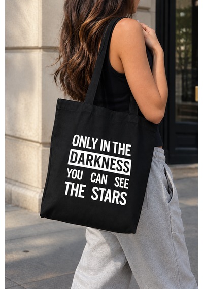 Lunora Collection Only In The Darkness Baskılı Körüklü Kanvas Bez Çanta Siyah