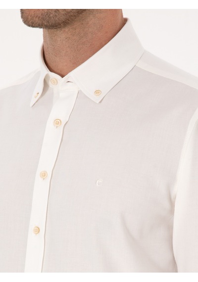 Cacharel Beyaz Slim Fit %100 Pamuk Yakası Düğmeli Flanel Gömlek