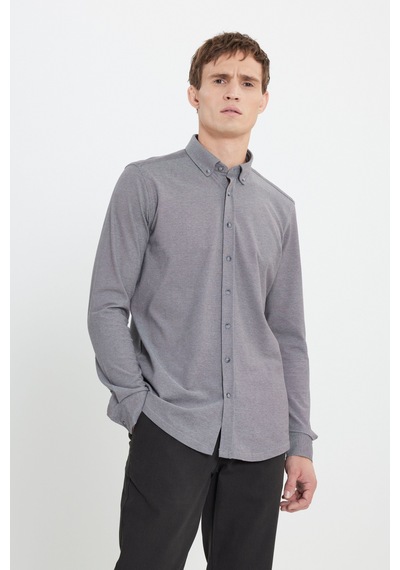 AC&Co / Altınyıldız Classics Erkek Grı Pamuklu Örme Slim Fit Dar Kesim Düğmeli Yaka Gömlek Gri AC&Co / Altınyıldız Classics Erkek Grı Pamuklu Örme Slim Fit Dar Kesim Düğmeli Yaka Gömlek Gri