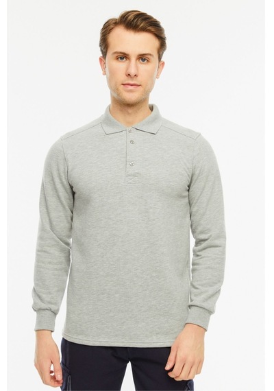 Uniprom Sweatshirt Polo Yaka İçi Polarlı 3 Iplik Pamuklu Normal Kesim Erkek Gri