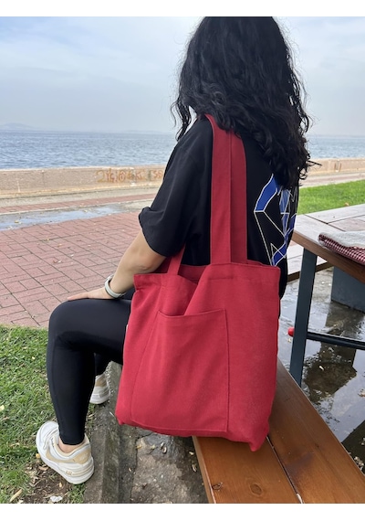 Soft Çevre Dostu Bez Çanta, Cepli Keten Kol Ve Omuz Çantası, Alışveriş Çantası