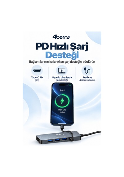 Kd5 5 İ 1 Arada Usb-c Hub 4k Hdmı, Usb Çoklayıcı Ve Pd Şarj Desteği