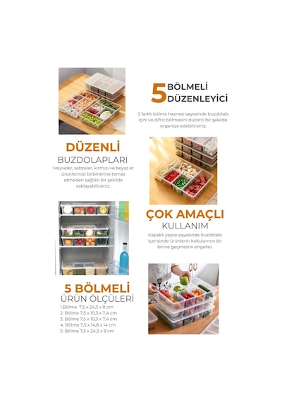 5 Bölmeli Buzdolabı Düzenleyici, Difriz Organizeri, Derin Dondurucu Düzenleyici Renkli