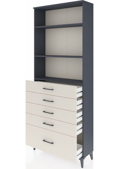 Arges Dolap 3 Raflı 5 Çekmeceli 88x30x221 Antrasit-aytaşı Antrasit