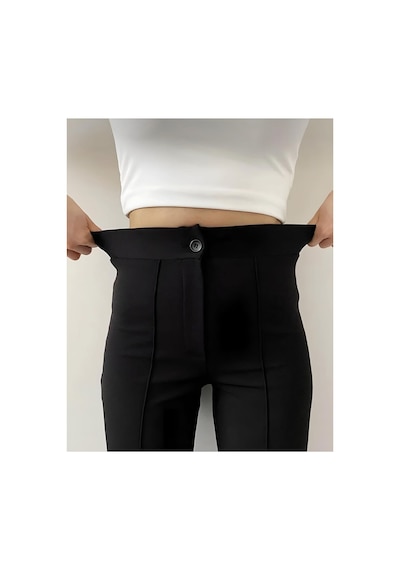 Unika Boutique Krep Kumaş Likralı Ön Çimalı İspanyol Paça Palazzo Kadın Pantalon siyah