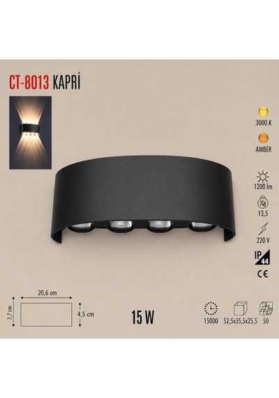 Dış Mekan Led Aplik 15 Watt Amber Cata Kapri 4'lü Aplik Ct-8013a