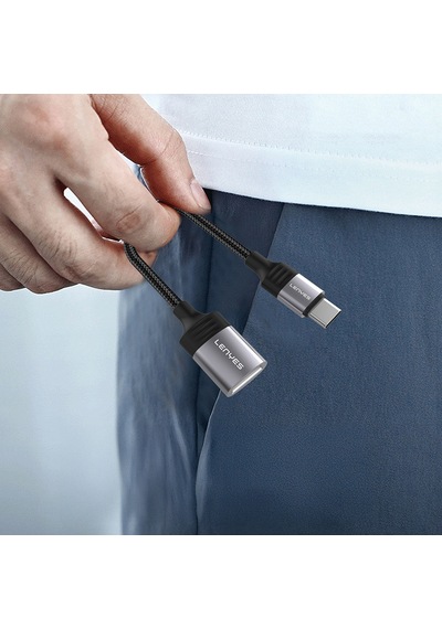 Lenyes Ax122 Usb To Type-c Dönüştürücü Otg Kablo Siyah Siyah