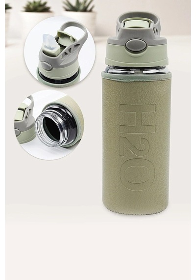Deri Kılıflı Pipetli Cam Matara - 500 Ml-h2o87152 Lila - Bej