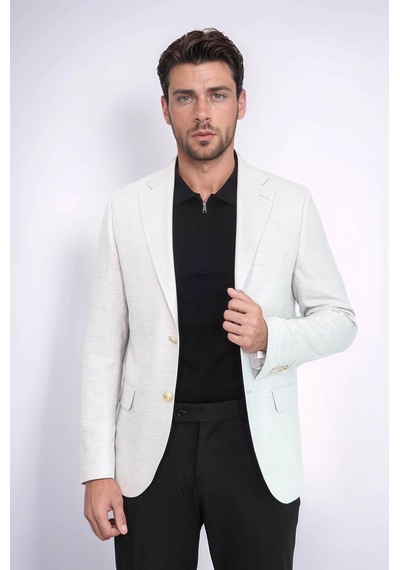 Açık Gri Balıksırtı Desenli Gold Renk Metal Düğmeli Slim Fit Erkek Blazer Ceket - Wessi Grey Açık Gri Balıksırtı Desenli Gold Renk Metal Düğmeli Slim Fit Erkek Blazer Ceket - Wessi Grey