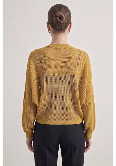 Neden Tekstil Premium Ajurlu İnce Triko Bolero Hırka - Hardal