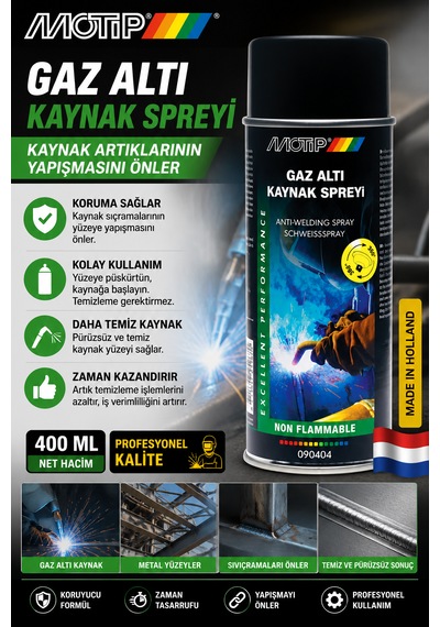 Motip Gaz Altı Kaynak Spreyi Kaynak Artıklarının Yapışmasını Önler 400 Ml Made İn Hollanda