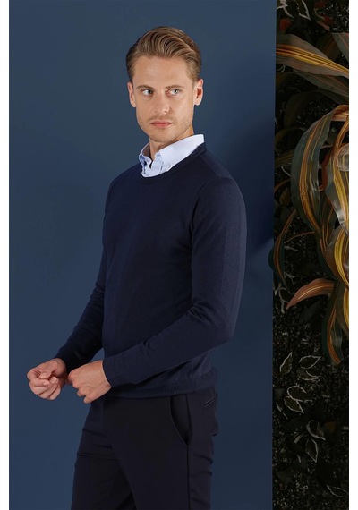 Efor Tr 858 Slim Fit Lacivert Klasik Triko Lacivert