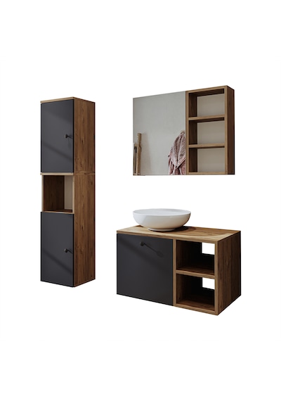 Lavabolu Mdf 75 Cm Lotus Çekmeceli Banyo Dolabı + Aynalı Dolap Atlantik Çam - Antrasit Lavabolu Mdf 75 Cm Lotus Çekmeceli Banyo Dolabı + Aynalı Dolap Atlantik Çam - Antrasit