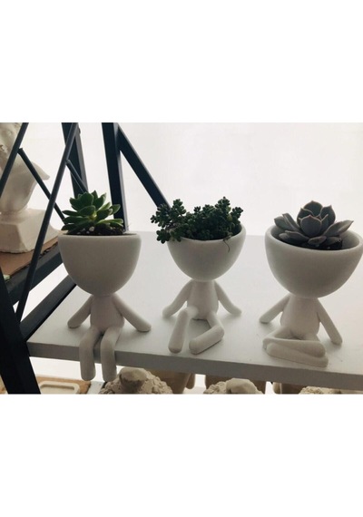 Insansı Saksılar Çiçeksiz Üçlü Beyaz Set