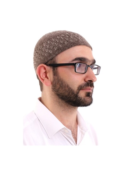 Kışlık Kadife Takke Hasır Desenli - Kahverengi