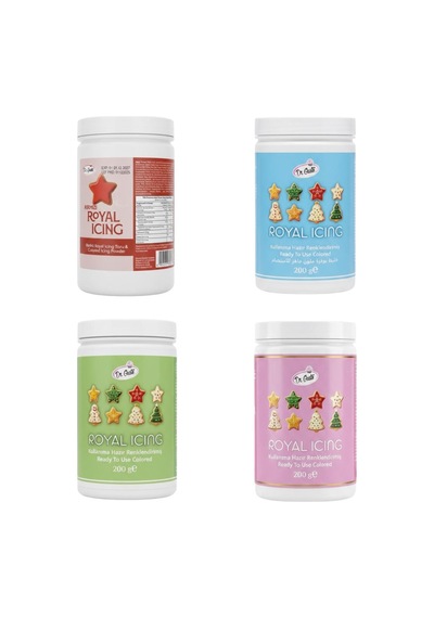 Royal Icing 4 Lü Set 200 Gr Pembe, Yeşil, Kırmızı, Mavi Kurabiye Ve Pasta Dekoru