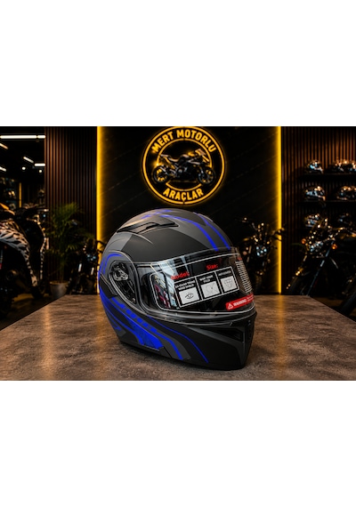 Jk 902 Az Blue Çene Açılır Motosiklet Kaskı Mat Siyah - Mavi