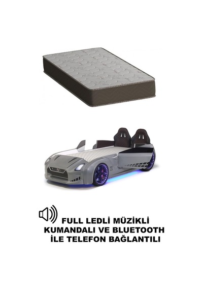 Gri Arabalı Yatak Kapıları Açılan Gtr Full Ledli Kumandalı Ve Müzikli + Ortopedik Yatak 90x190 Cm Gri Arabalı Yatak Kapıları Açılan Gtr Full Ledli Kumandalı Ve Müzikli + Ortopedik Yatak 90x190 Cm