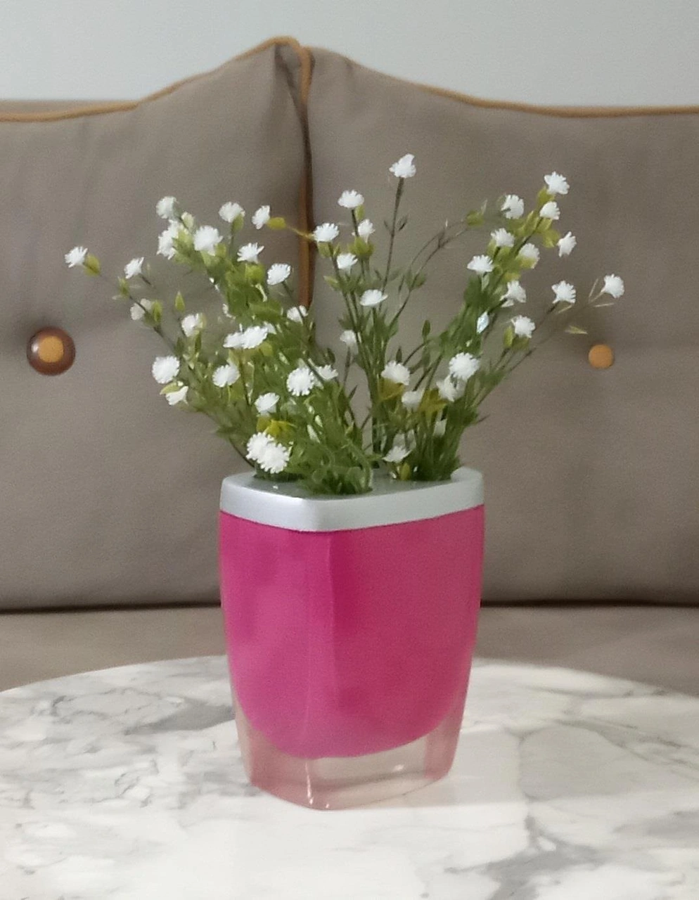 2 Adet Vazo Dahil,vazoda Çiçek,beyaz Yapay Çiçek,vazo Dekoratif Gri Pembe Poliresin 8x4x16cm Çok Renkli